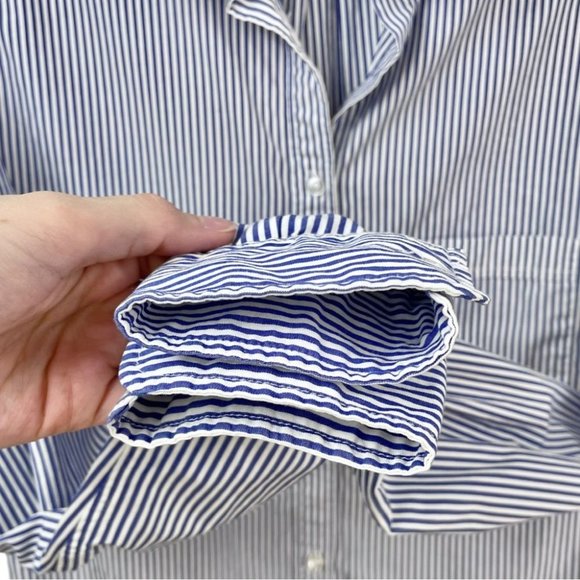 Talula by Aritzia Blue Striped Boyfriend Fit Button Front Shirt Size XS - Picture 4 of 5